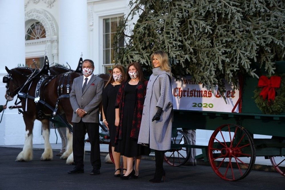 Melania Trump son kez Beyaz Saray'a Noel ağacının gelme törenine katıldı