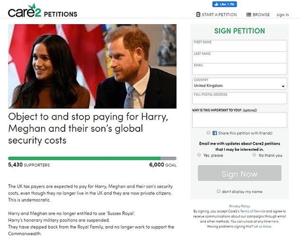 Meghan Markle ve Prens Harry’nin koruma masraflarına karşı imza kampanyası