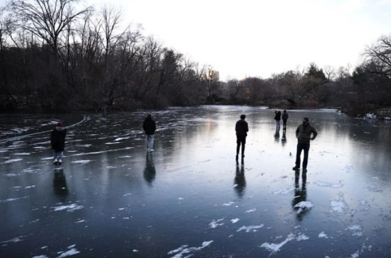 New York'ta aşırı soğuk nedeniyle Central Park'taki göl dondu