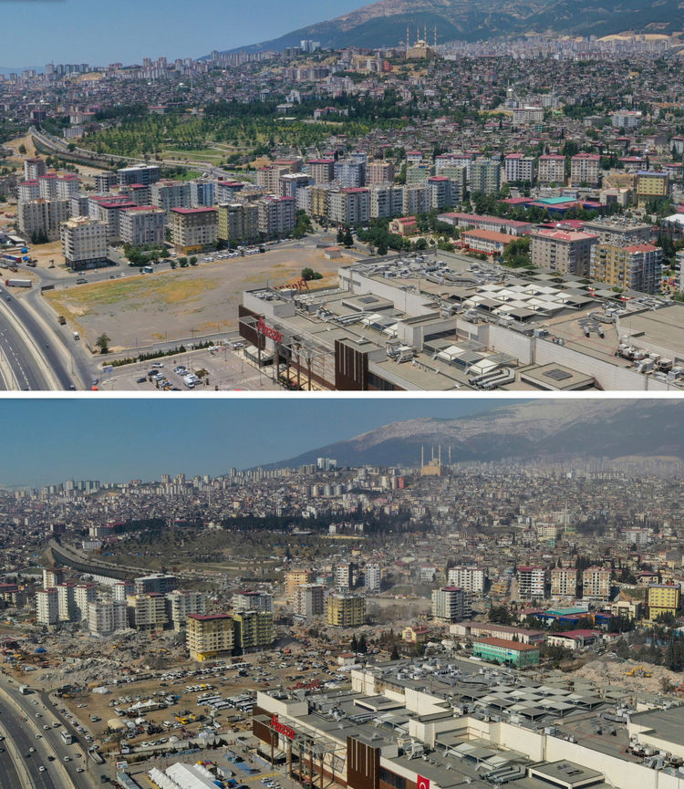 Kahramanmaraş'ta deprem öncesi ve sonrası