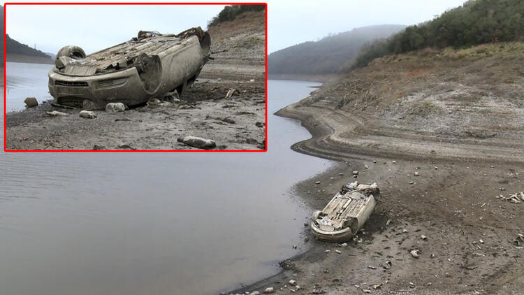 Alibeyköy Barajı'nda su çekilince otomobil ortaya çıktı