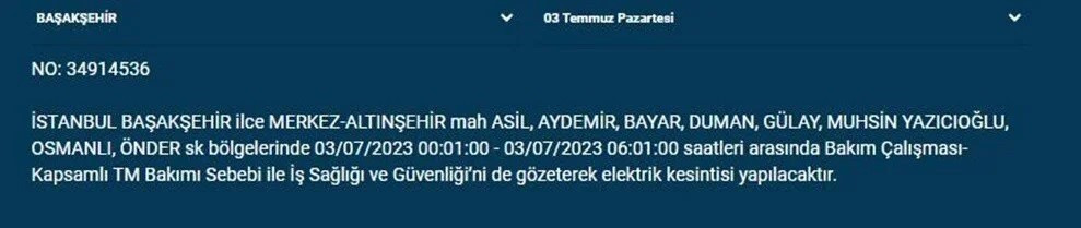 İstanbul'un 12 ilçesinde elektrik kesintisi yaşanacak